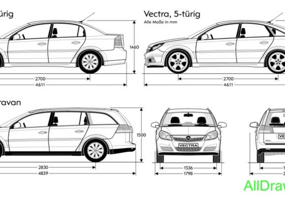 Opel Vectra (2006) (Опель Веcтра (2006)) - чертежи (рисунки) автомобиля